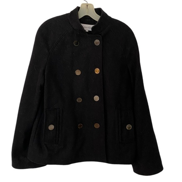 Calvin Klein Charcoal Gray Wool Pea Coat Double Breasted Size 6 EUC - Picture 1 of 16